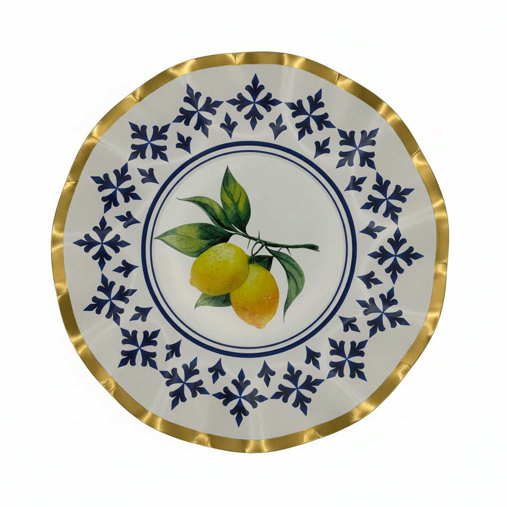 8" Decorative plate with lemon design and gold rim 