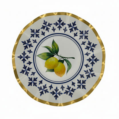 8" Decorative plate with lemon design and gold rim 