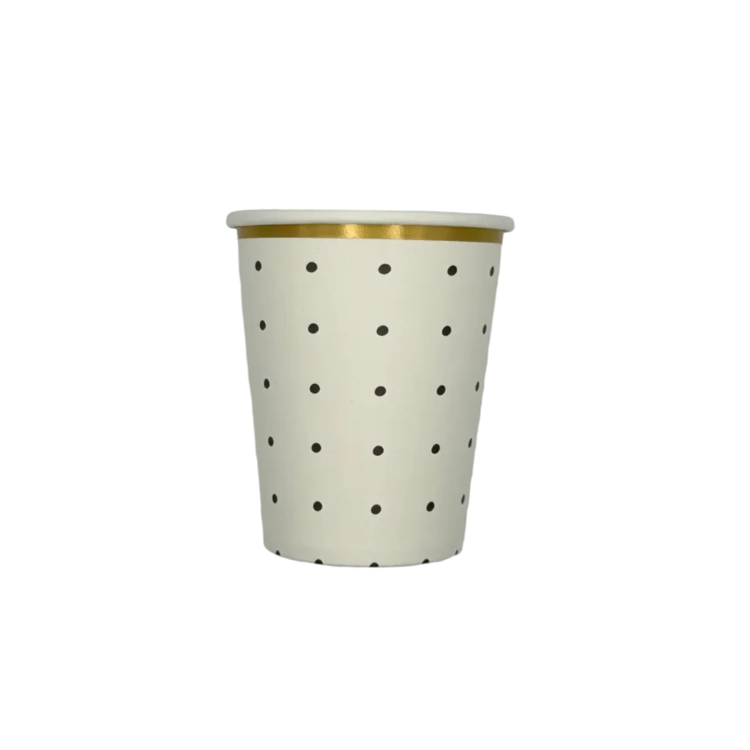 Paper Cup light fixture with gold rim and white polka dot pattern