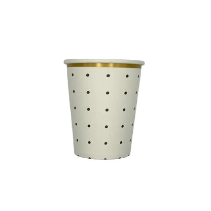 Paper Cup light fixture with gold rim and white polka dot pattern