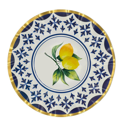 10" Decorative plate with blue floral pattern and lemon fresh design 