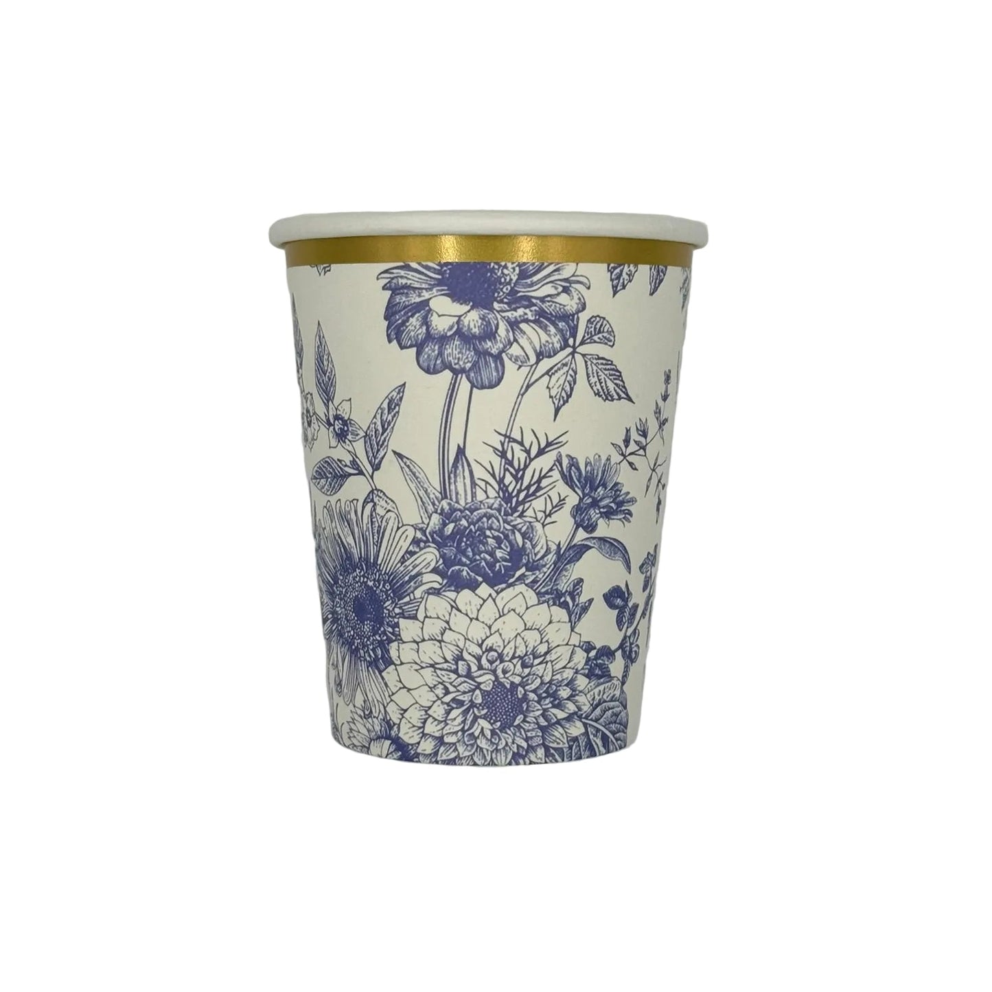 Floral-patterned paper cup with gold rim 