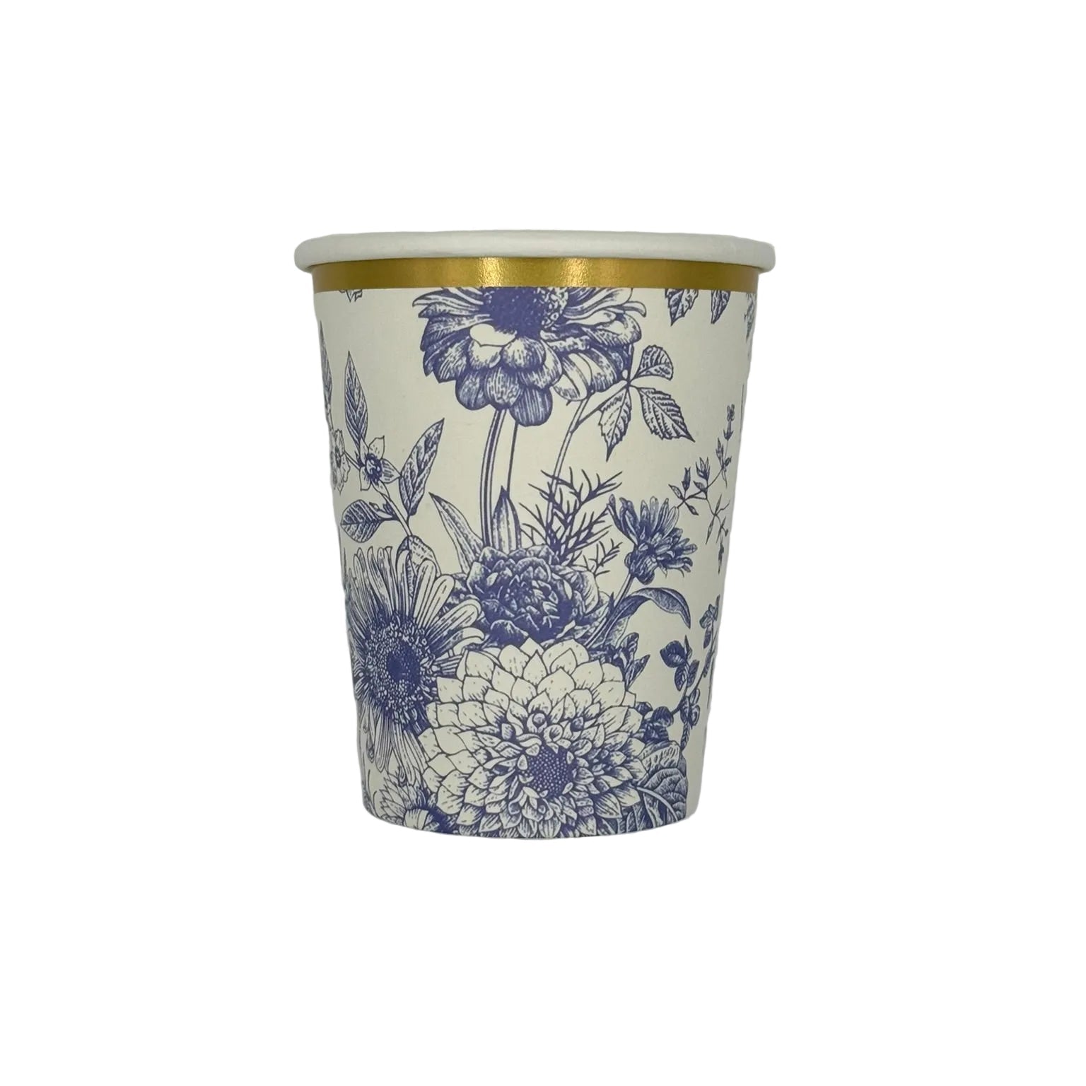 Floral-patterned paper cup with gold rim 