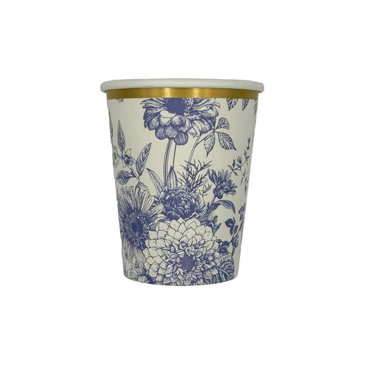 Floral-patterned paper cup with gold rim 