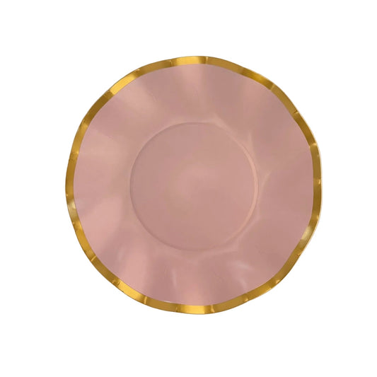8" Pink plate with gold rim 