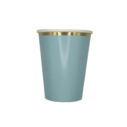 Light blue paper cup with gold rim 