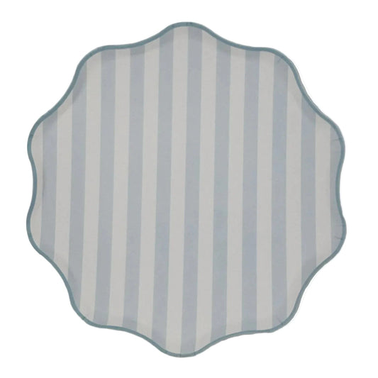 9.5" Hexagonal Paper Plate with a blue and white striped pattern